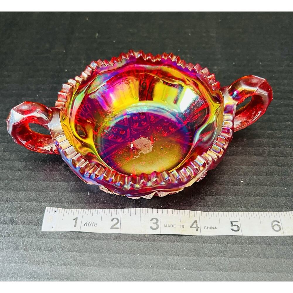 Vintage L.E. Smith Nappy Bowl Red Carnival Glass With Handle